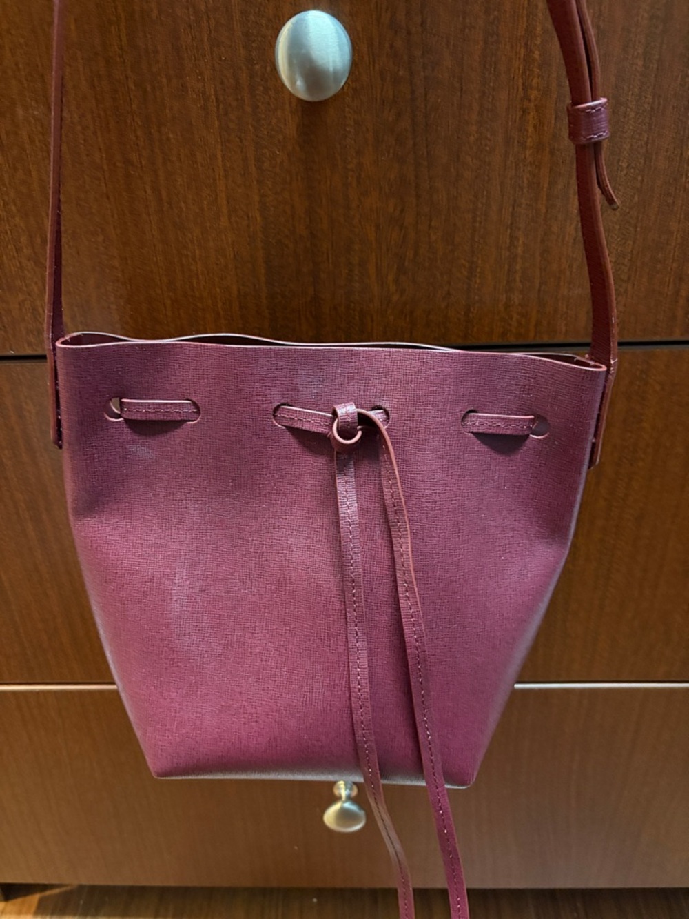 Mansur Gavriel Wine Drawstring Crossbody Bucket Bag